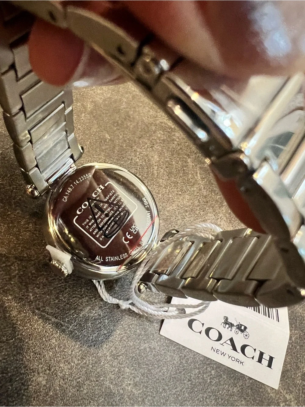 Coach Silver Bracelet Watch with Pale Pink Logo Dial